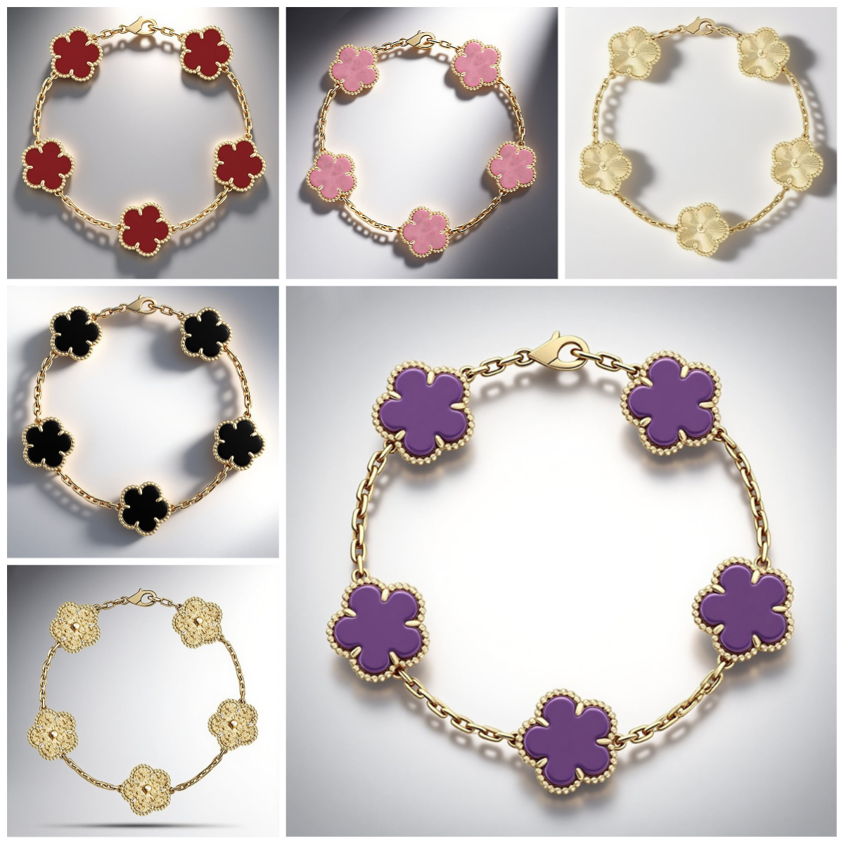 charm bracelet designer jewelry woman designer silver bracelet Bohemian luxury clover bracelet jewelry Rose and green 15mm flower bracelets gold bracelet woman