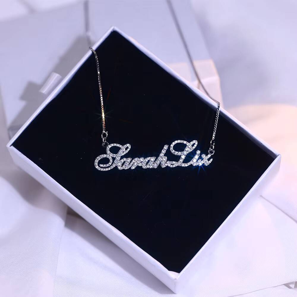 Fashion Moissanite Name Necklace Personalized 925 Solid Silver Letter Nameplate Diamond Necklaces for Women Fine Jewelry