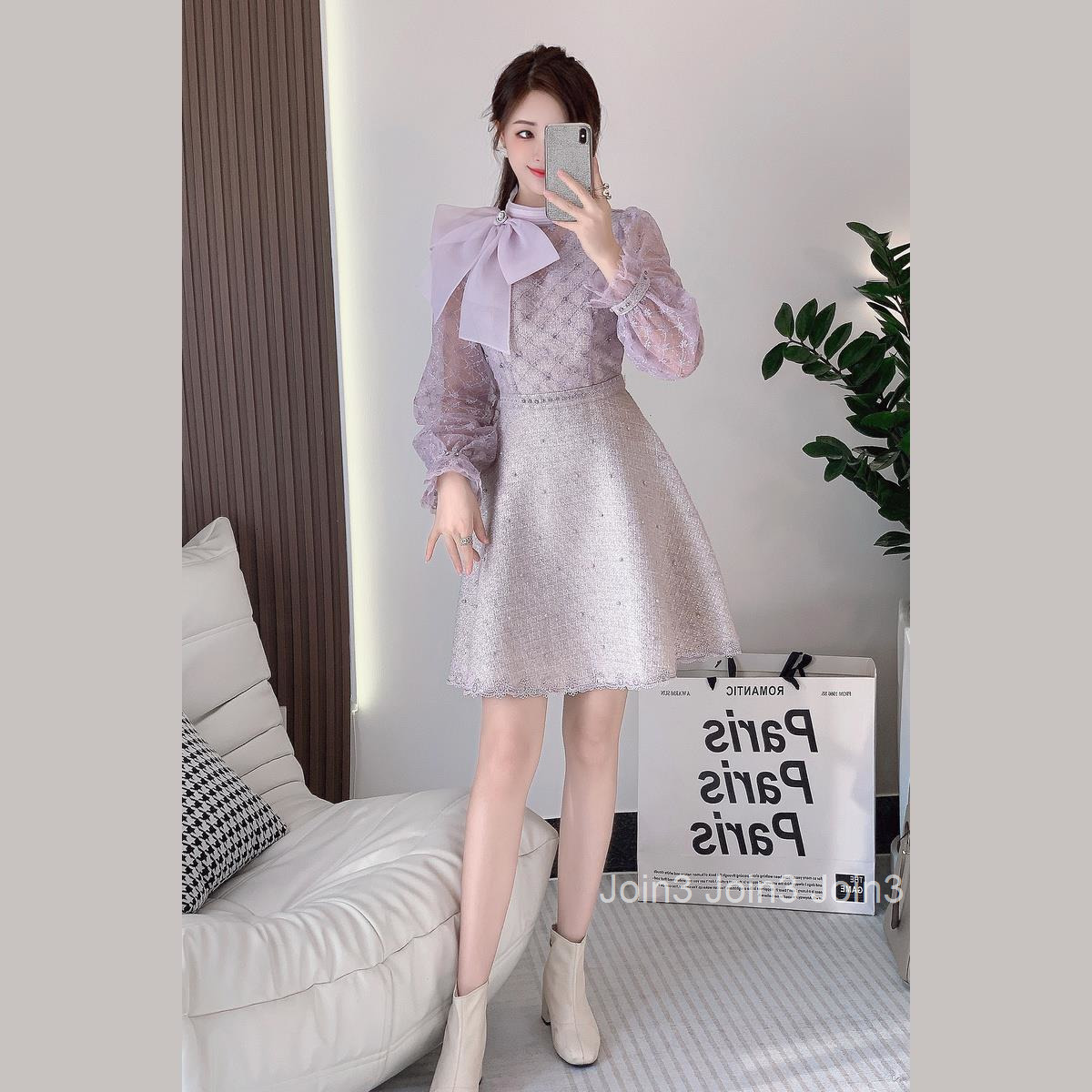 6966 autumn new womens clothing temperament nail bead mesh embroidered bow slim fit short skirt dress