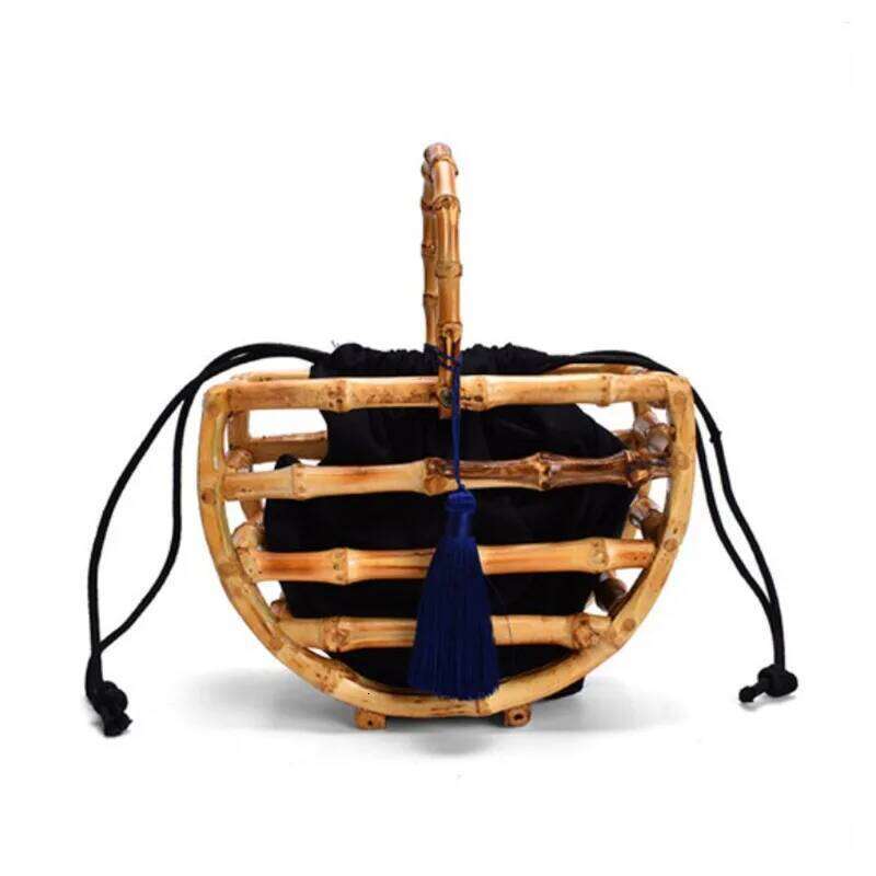 Women Bags Designer Half Month Tassel Woven Bamboo Ing Hollow Bag Clutch Bali Beach Holiday Moon Handbag