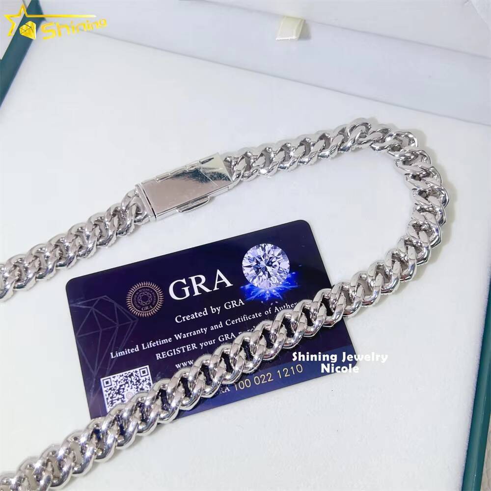 Hip Hop Jewelry Iced Out Fashion Necklace 13MM 15MM Miami Moissanite Diamond Cuban Link Chain