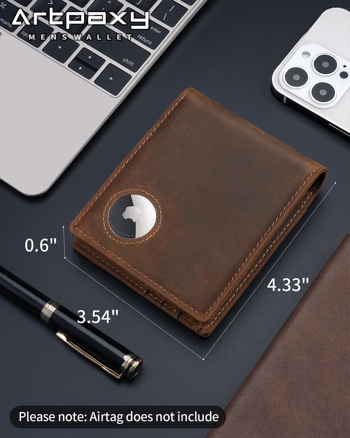 YMX 965 921 Mens Wallet With Holder, Bifold Leather RFID Blocking 1-2 ID Windows 12-13 Card Holders, Gift Box and Screen Protector Included, AirTag No