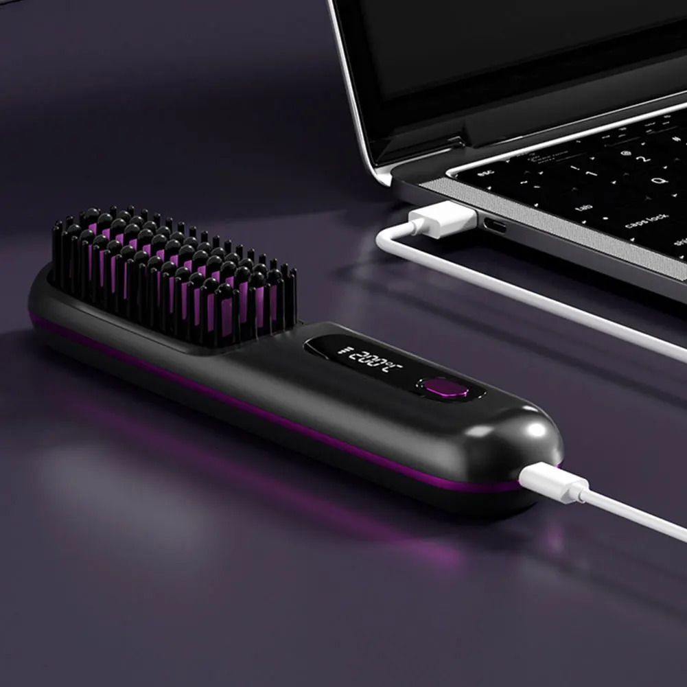 Cordless Hair Straightener Brush Anti-Scald Hair Straightening Comb 3 Temp Settings Electric Comb for All Hair Types 250717