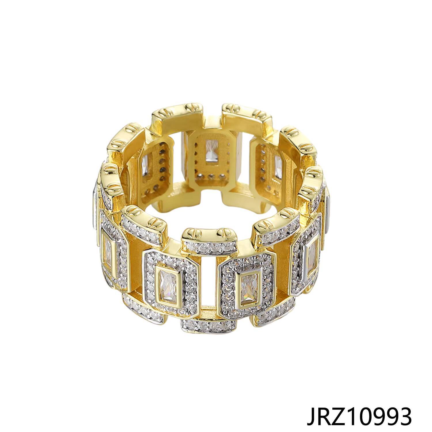 Jasen Trendy 925 Sterling Silver Iced Out Cuban Link Ring 18K Gold With Moissanite Diamond for Wedding Party