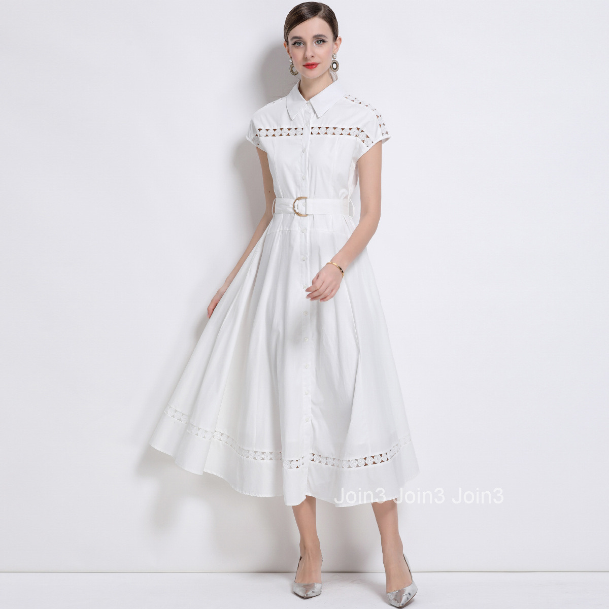 1688 Elegant Style Long Dress 2025 New Hollow Out Tie Slim Fit Dress for Women with Belt