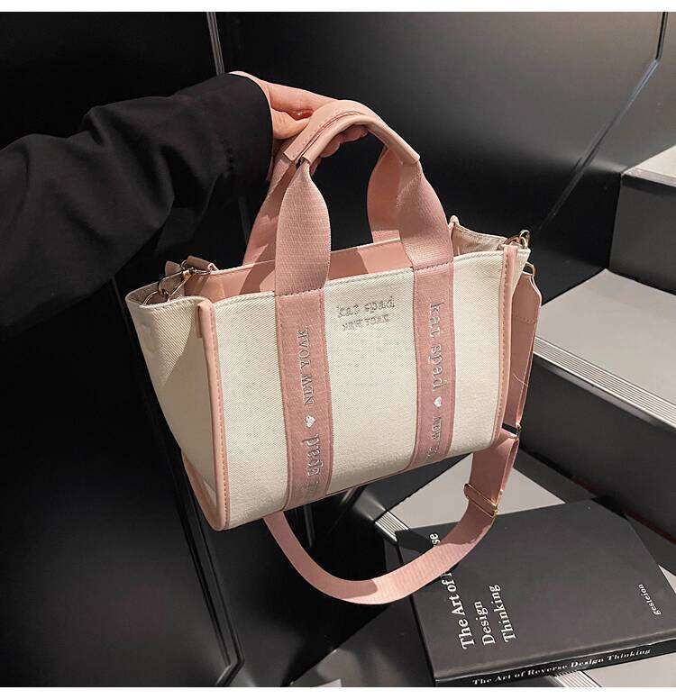 Women's Bags Designer Striped Canvas Tote Crossbody Bag For Women New High Quality Brand Design Pink Handbag Purses