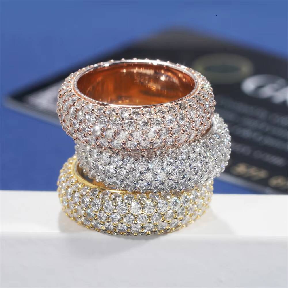 Hip Hop Fire Jewelry Gold Plated 925 Sterling Silver VVS Baguette Iced Out Bling Moissanite Ring for Women Men