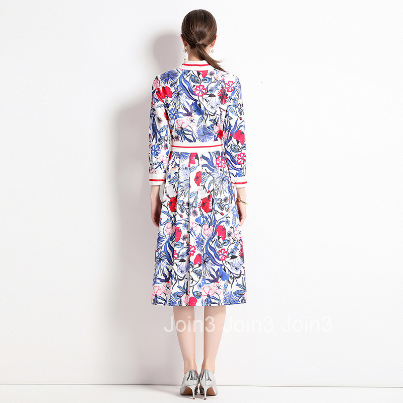 2066 Fashion Versatile Waist-Cinching Slimming Positioning Printed Dress