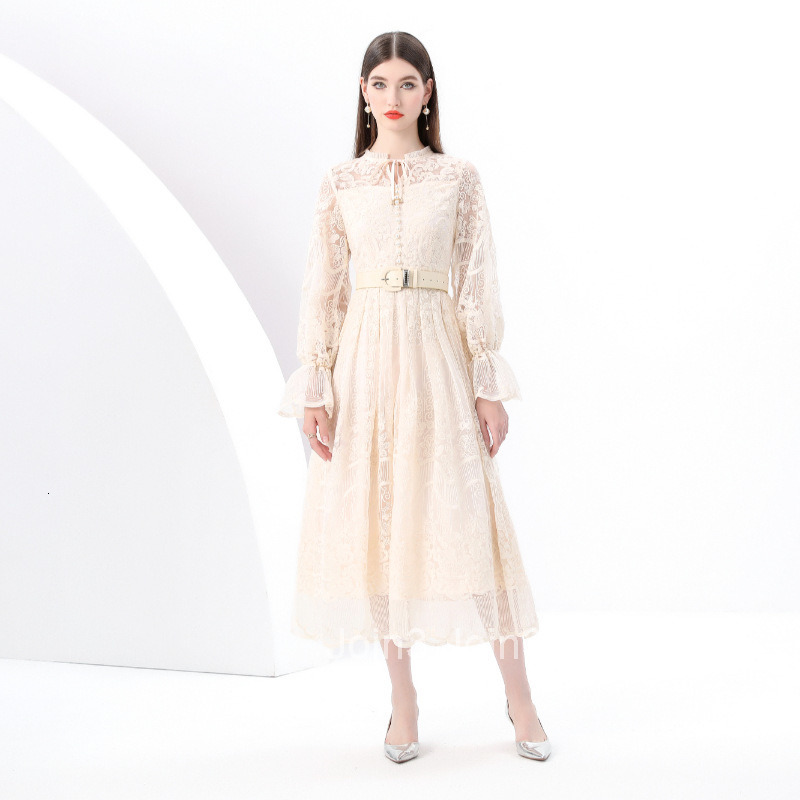 6197 Early Spring New Womens Fashion Elegant Flared Sleeve Embroidered Slim Fit Long Dress