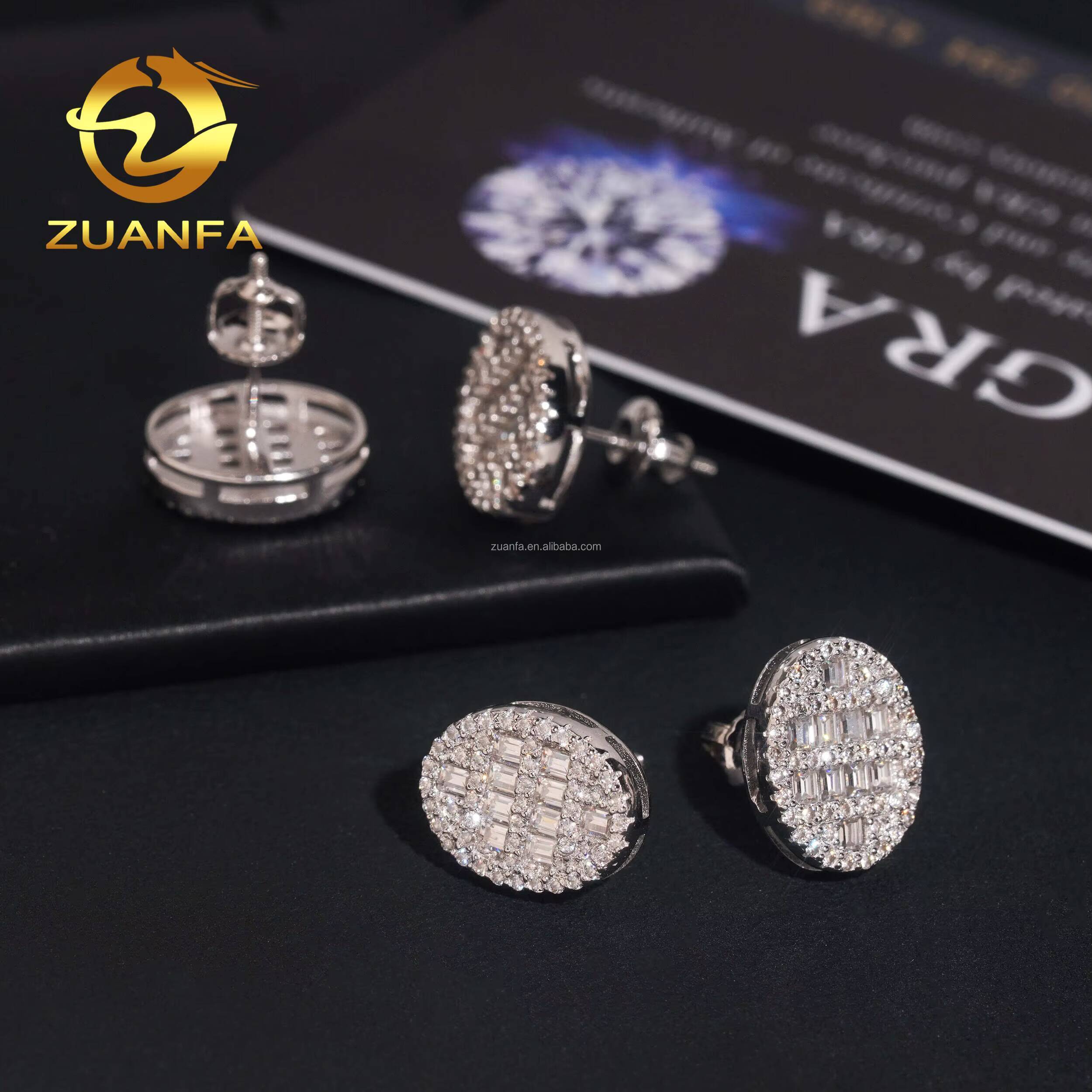 Drop Shipping GRA Certificate Iced Out Hip Hop 925 Silver White Plated Screw Back Moissanite Diamond Oval Shape Stud Earrings