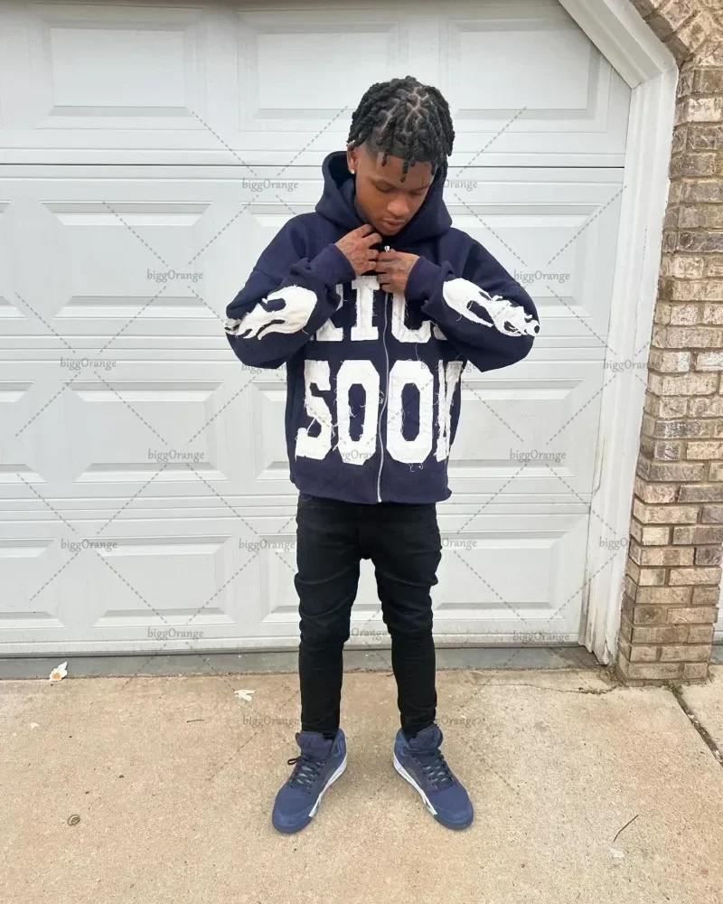 Hiphop Trendy Clothing American Street Colorful Embroidered Zipper Hoodie Men Y2K Harajuku Retro Allmatch Oversized Jacket 250714