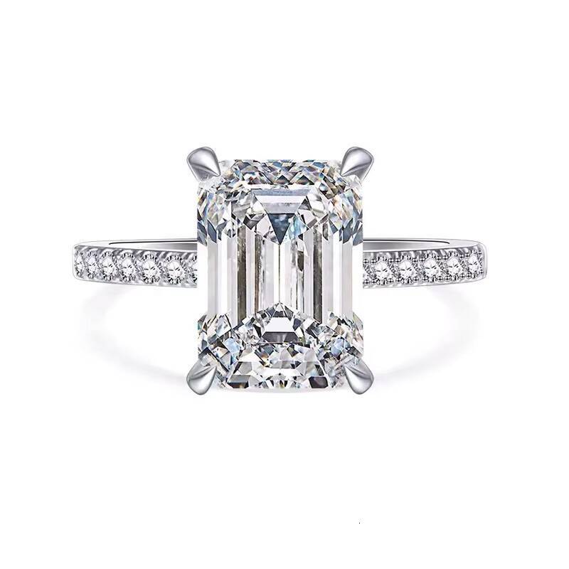Real 925 Sterling Silver White Gold Plated Gra VVS Diamond Emerald Radiant Baguette Cut 4ct Moissanite Ring Women Fine Jewelry