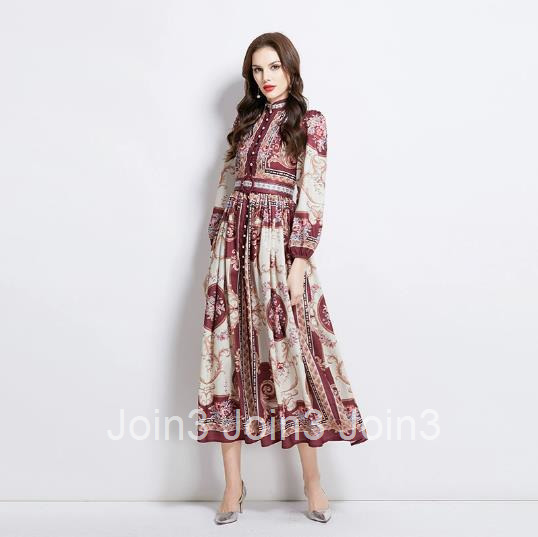 2749 Spring and Summer New Elegance Style Pattern Stand Collar Long Dress