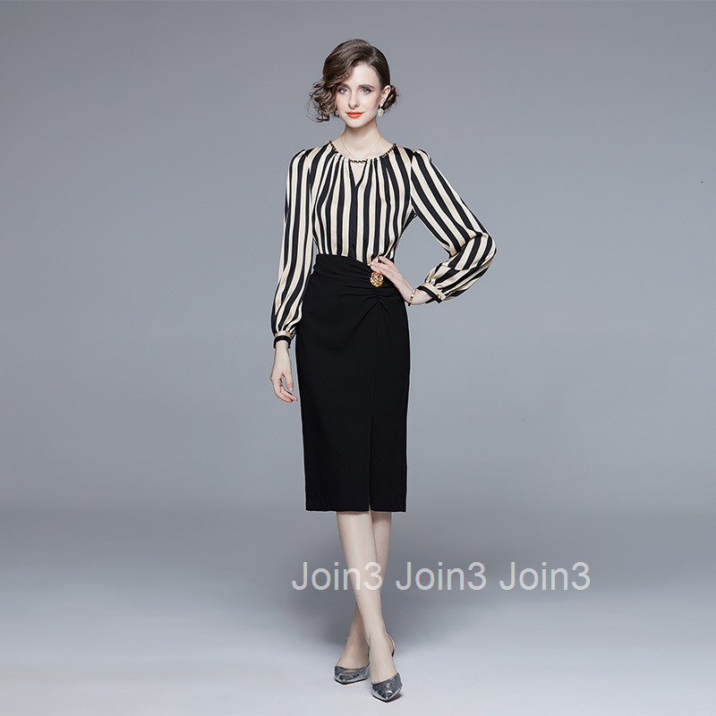 2025 Spring New Elegant Striped Fake Two-Piece Patchwork Long Sleeve Slim Fit Bodycon Dress