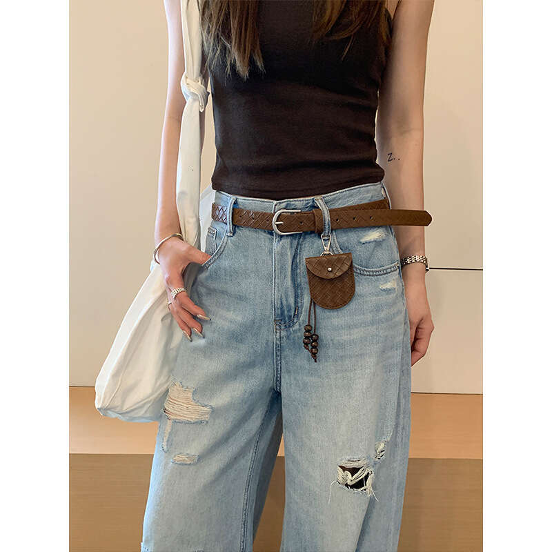 ICC American Street Style Distressed Jeans Light Blue Washed Loose Wide-Leg Pants for Women Thirteen Lines 10115