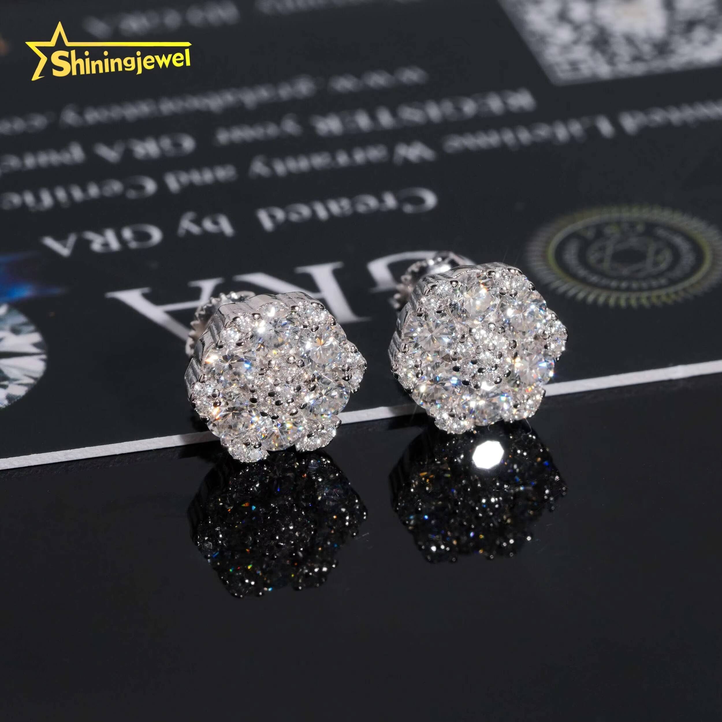 GRA Certificated Factory Price Iced Out 925 Silver Screw Back Stud Moissanite Diamond Earrings
