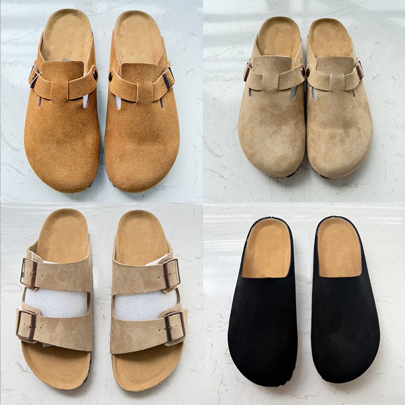 Boston Clogs Slippers For Women Men Cork Footbed Sandals Female Suede Mules Slides With Arch Support Beach Shoes 35-46 Without Box