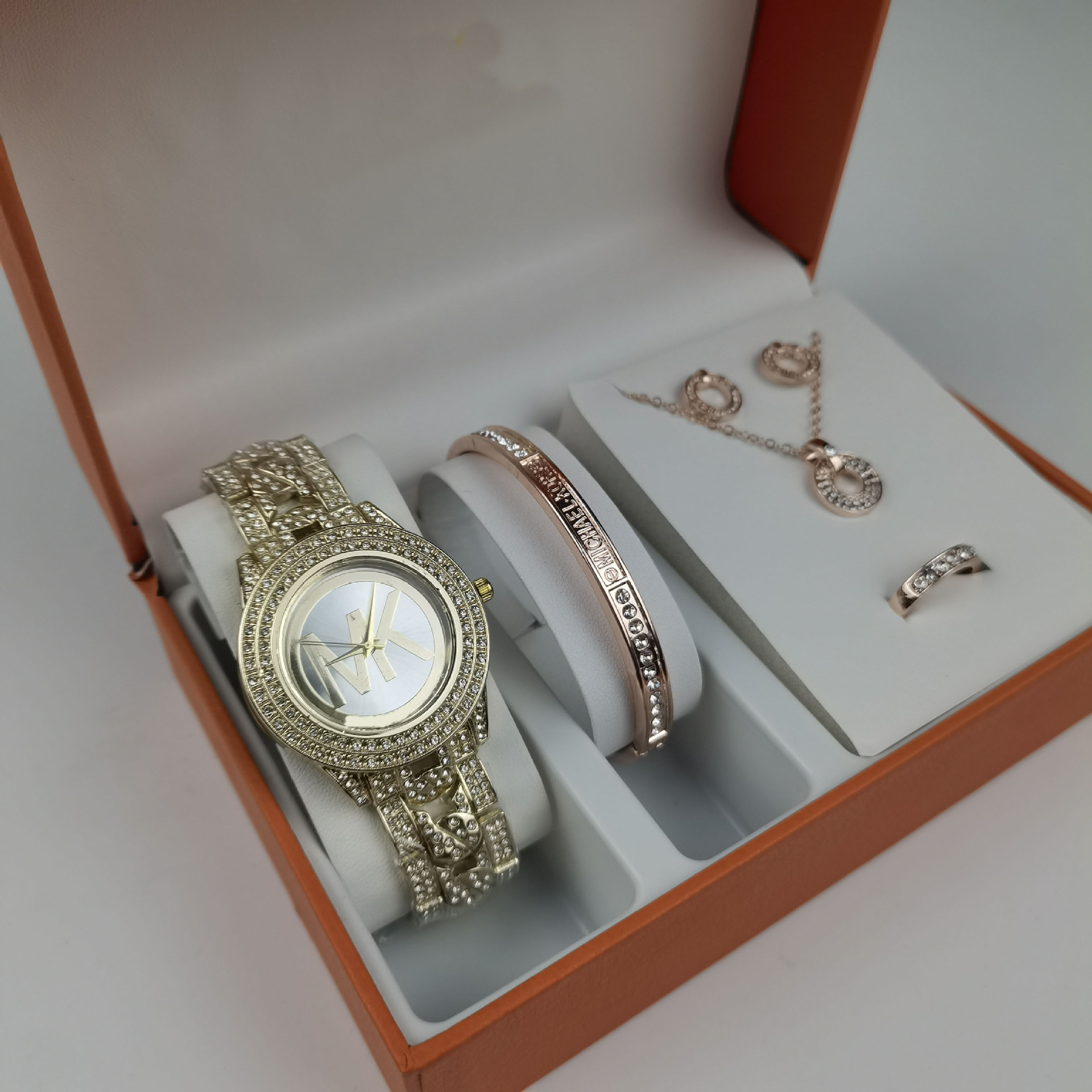 Five piece MK full diamond set watch women's watch simple letter diamond watch