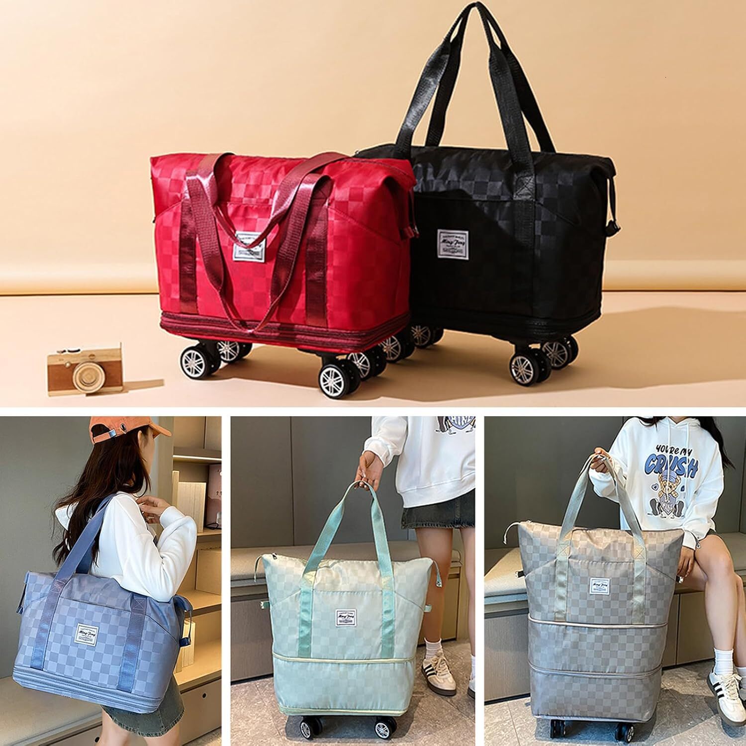 Expandable Foldable Duffel Suitcases,Detachable Rolling Wheels,Rolling Duffle Bag Wheels,Suitcases with Wheels,Carry designer bag on Lage, Lightweight