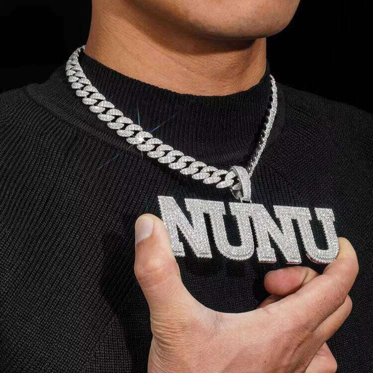 Personalized alphanumerical name pendant Sterling Sier Vvs Mosanite Guba chain hip-hop man necklace