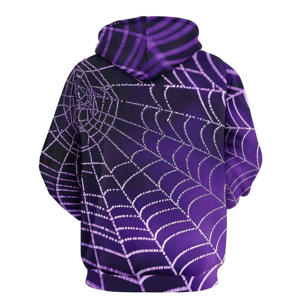 Halloween Loose Hoodies Purple Spider Web Aesthetic Hoodie Male Long Sleeve Oversized Streetwear Design Clothing