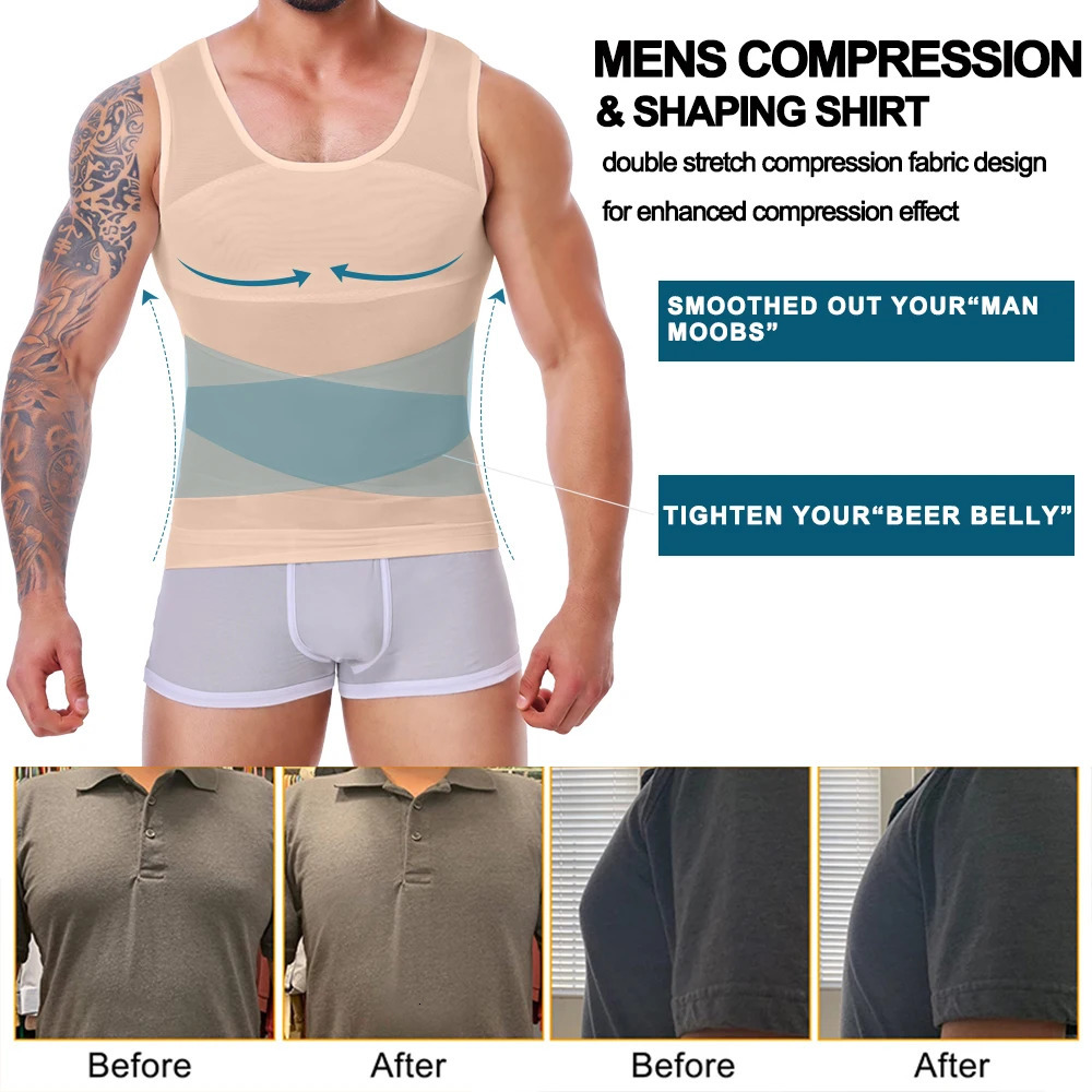 Mens Slim Waist Shaper Vest Abdomen Cross Sleeveless Top Black M-3XL Nylon Breathable Sportswear Fitness Cross Ergonomic Nude 250712