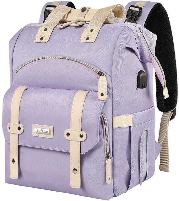 DHYMX Jiefeike Diaper Bag Backpack,Purple Travel Backpack for Dad Mom Boys Girls,Insulated Pockets Portable Baby designer bag Nappy Bags with USB Char