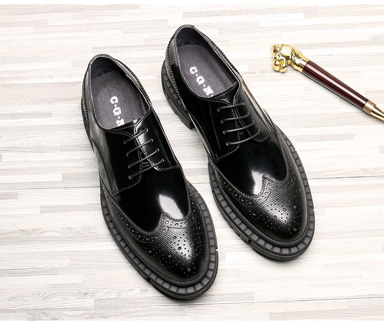 Brock leather shoes men, British business genuine leather carving, patent leather, formal wear and wedding