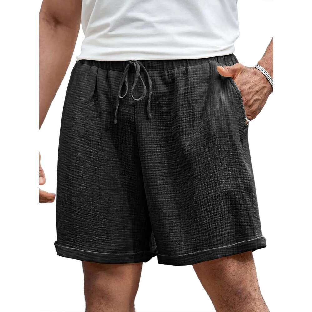 2025 Double Layer Washed Crepe Men's Casual with Side Pockets Summer Cool Five-Point Shorts for Men