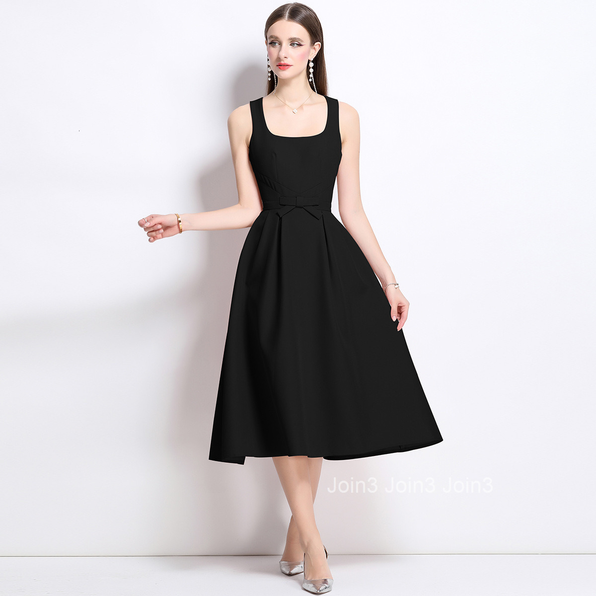9608 Elegant and Graceful New Womens Fashion Waist-Cinching Slimming Mid-Length Strap Dress