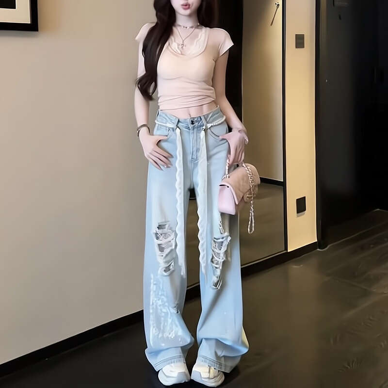 5332 Brother Hao's Strict SelectionMillennial Lazy Pants C5NZK0716A Jeans Pre-Slimming High Waist Straight Leg