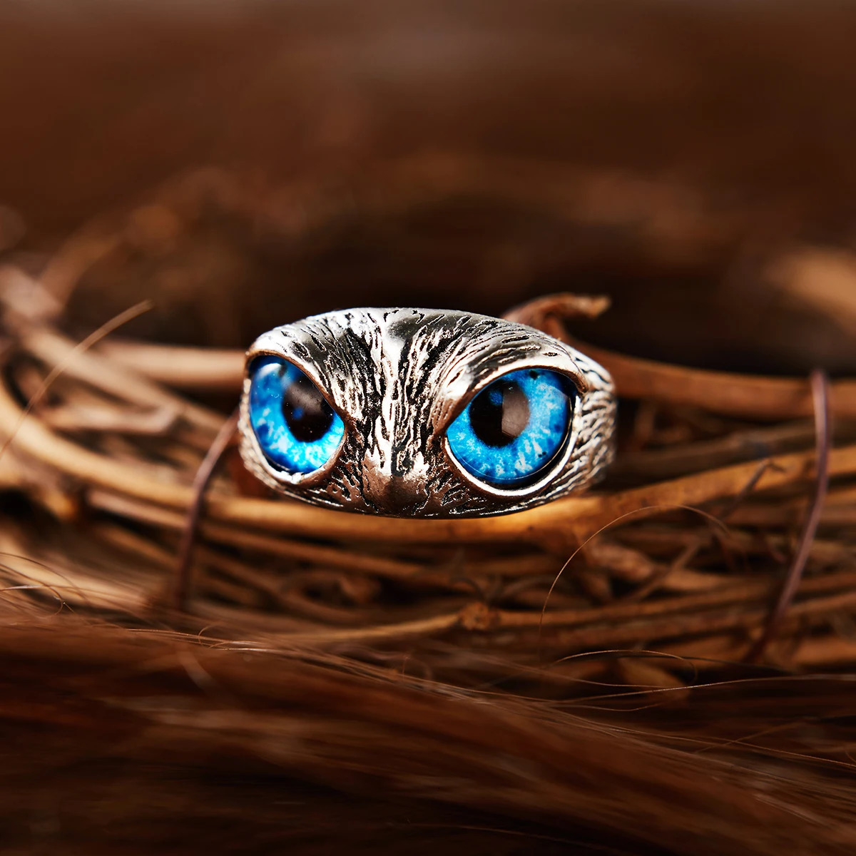 Fashion Vintage Cute Blue Eyes Owl Ring For Men Women Open Rings Silver Color Engagement Wedding Couple Jewelry Gifts 250716