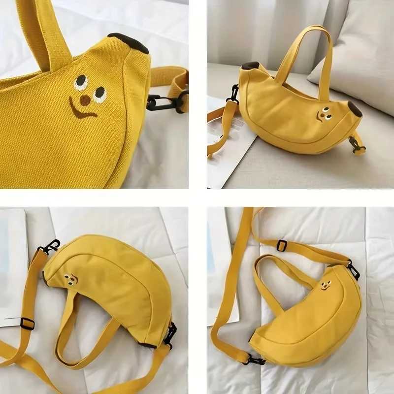 Canvas Bag Female Creative Quirky Banana Shape Fruit Bag Japanese Sweet Soft Crossbody Bag Y250719