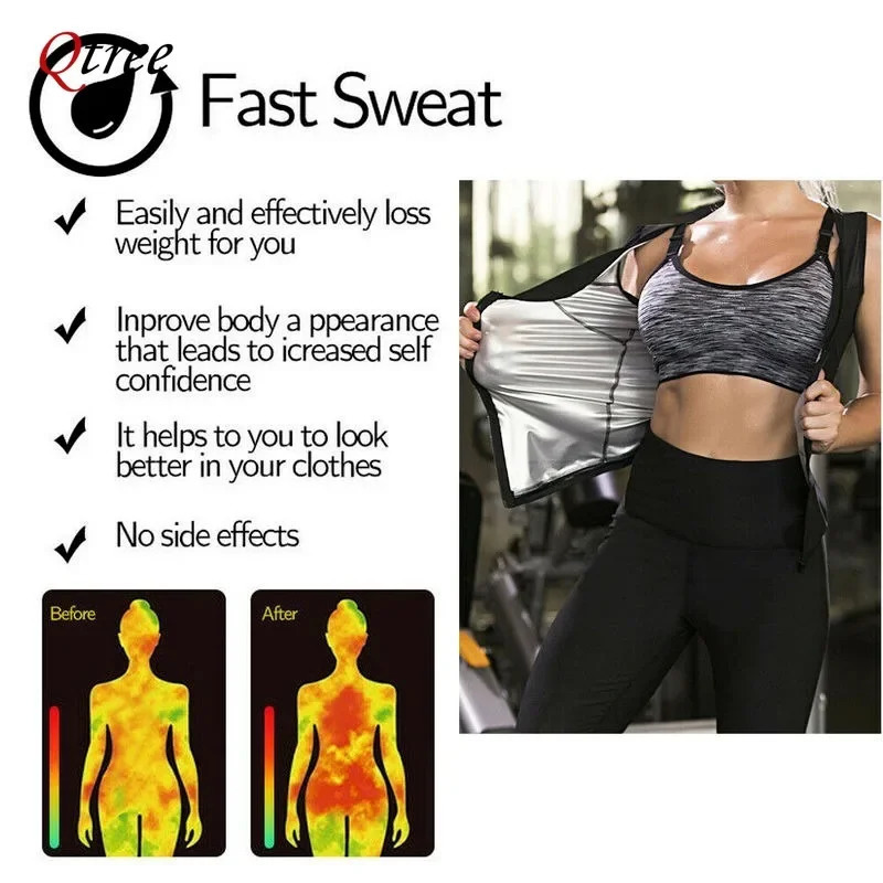 Qtree Women Sauna Sweat Polymer Corset Waist Trainer Sauna Tops Zipper Weight Loss Body Shaper Thermo Push Up Chest Shirt 250716
