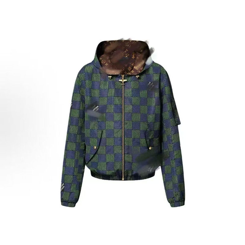 High version chessboard world dopamine letter print double-sided hooded jacket men's and women's trendy brand fashion jacket Asian size S-XL