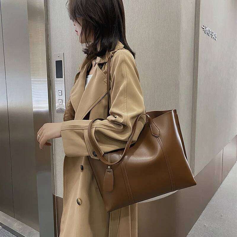 Simple Fashion High Capacity Casual Tote Bags For Women Autumn New Pure Color Shoulder Shopper Bag Soft PU Travel Bolsa Feminina