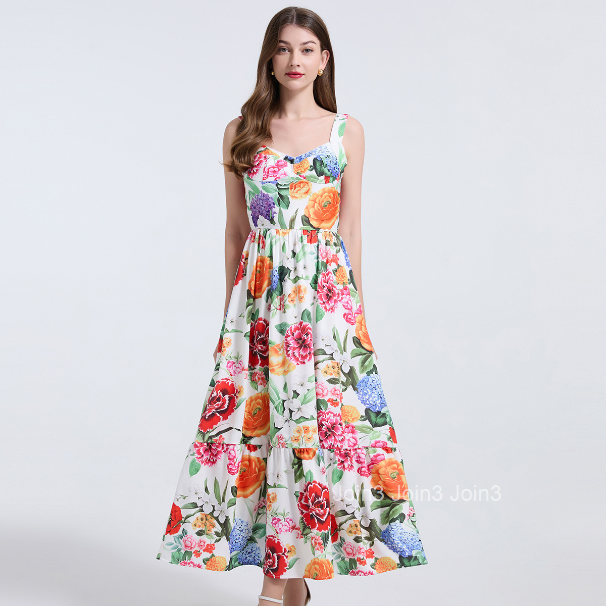 665 Summer Positioning Print Positioning Strap Slim Waist Dress Back Elastic Band Dress