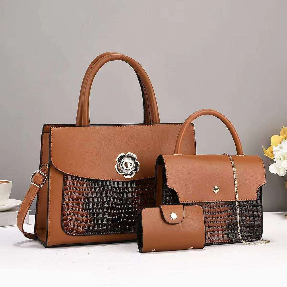High-end Crocodile Pattern Mother-Daughter Bag New Large Capacity Fashion PU Leather Women's Shoulder Crossbody Handbag