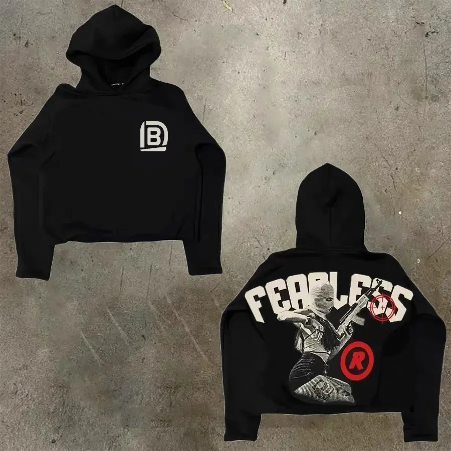 Hip Hop Gothic Hoodie American Y2K Harajuku Cartoon Print Loose Plus Size Sweater Men and Women Top 250714