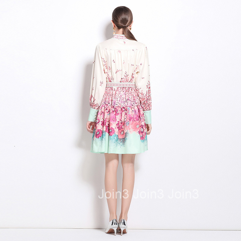 9893 autumn new womens clothing style fashionable Elegance style stand up collar single breasted printed dress