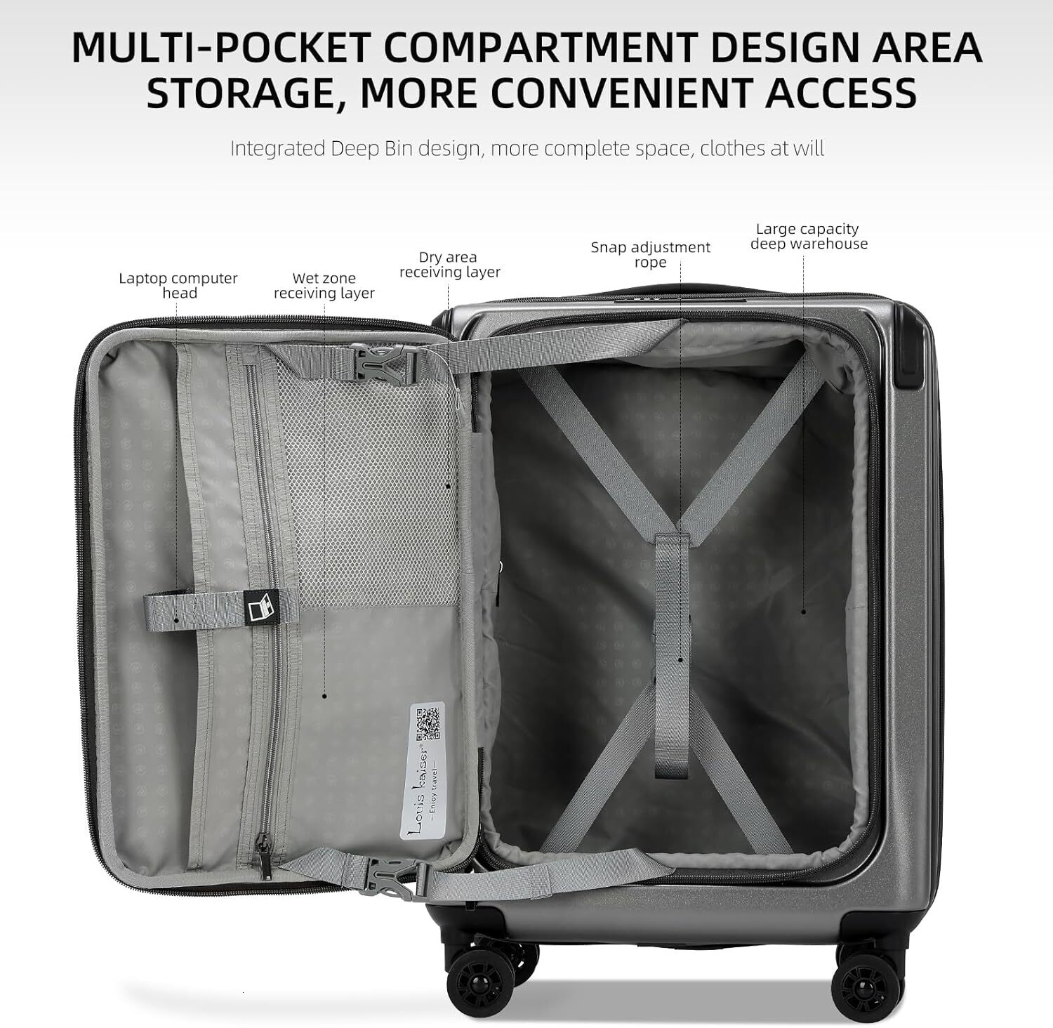 KAISER Carry On Lage, 20 Inch Top Opening Aluminum Frame Lightweight Airline Approved ABS+PC Hard Shell Suitcases with Silent Wheels, designer bag Fro