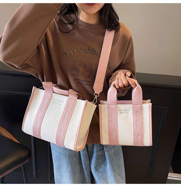 Women's Bags Designer Striped Canvas Tote Crossbody Bag For Women New High Quality Brand Design Pink Handbag Purses