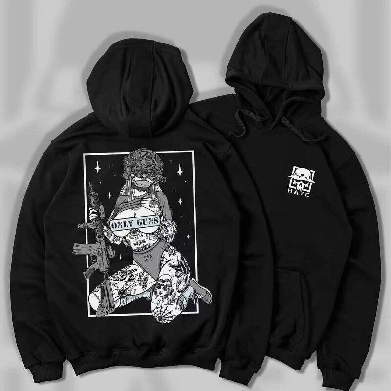 Cotton Sports Men Women Ins Net Red Design Pattern Printing Black Pullover Hoodie Spring And Summer New Loose Couple Tops