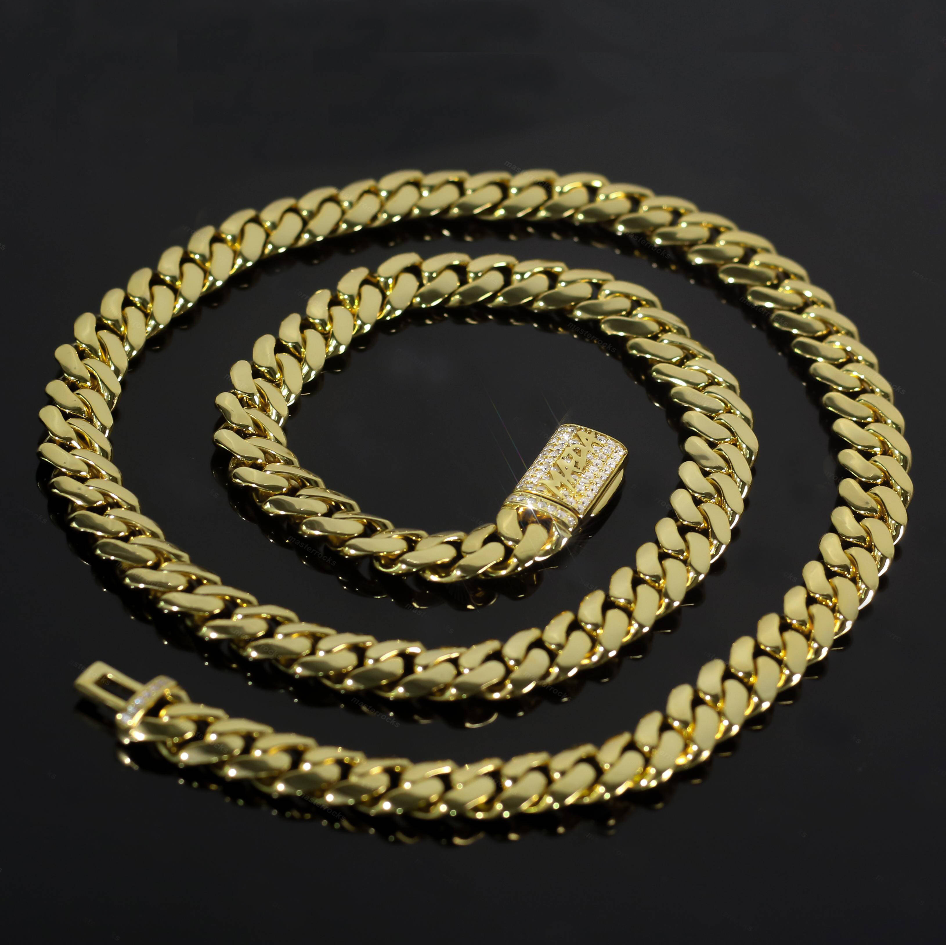 Custom 10mm Cuban Chains Iced Out Moissanite Clasp 10k 14k 18k Gold Plated 925 Sterling Silver Cuban Link Chain