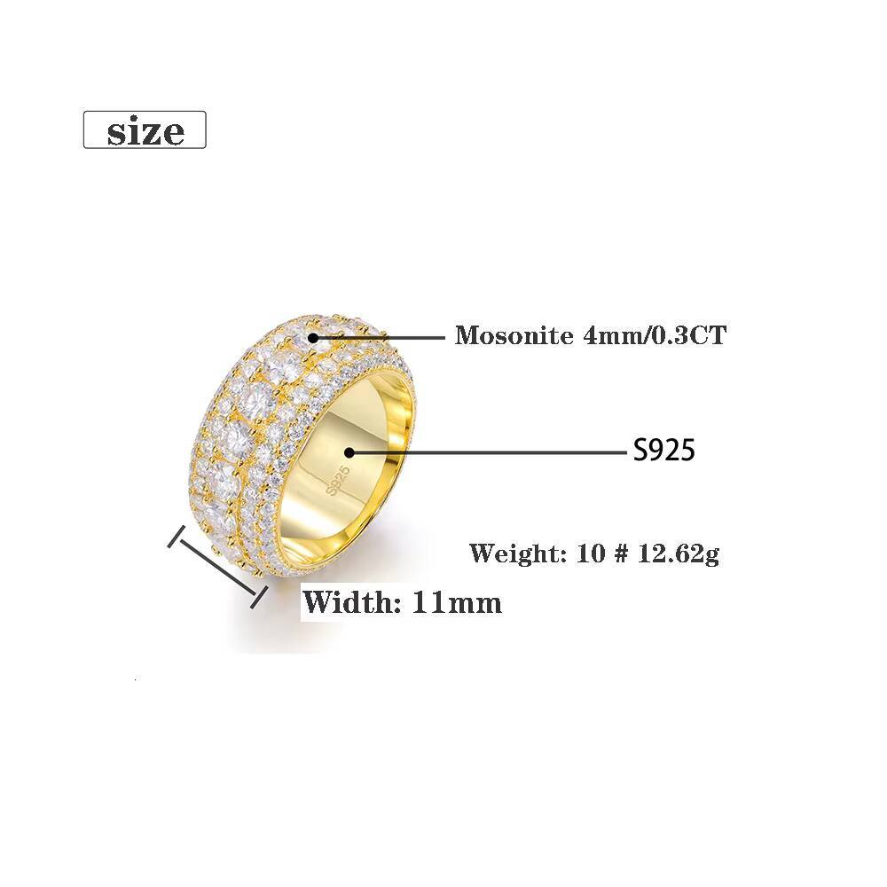 Wholesale Price 925 Sterling Silver Eternity Band Ring Iced Out VVS Moissanite or CZ Hip Hop Women Men Gold Ring