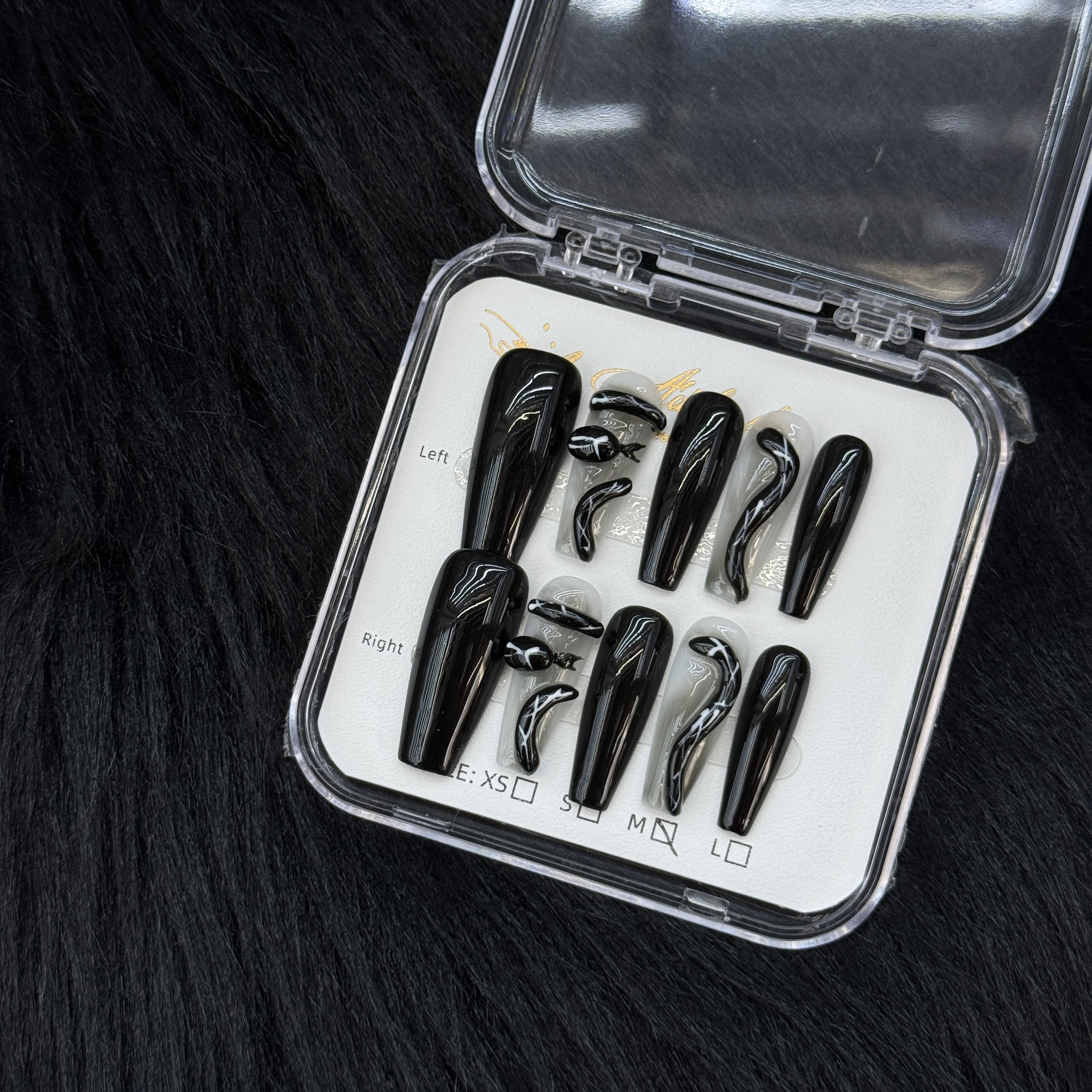 False Nails 10pcs Long Coffin Glossy Black 3D Snake Design Detachable Full Cover Press On DIY Handmade press on nails for daily,business,party,birthda