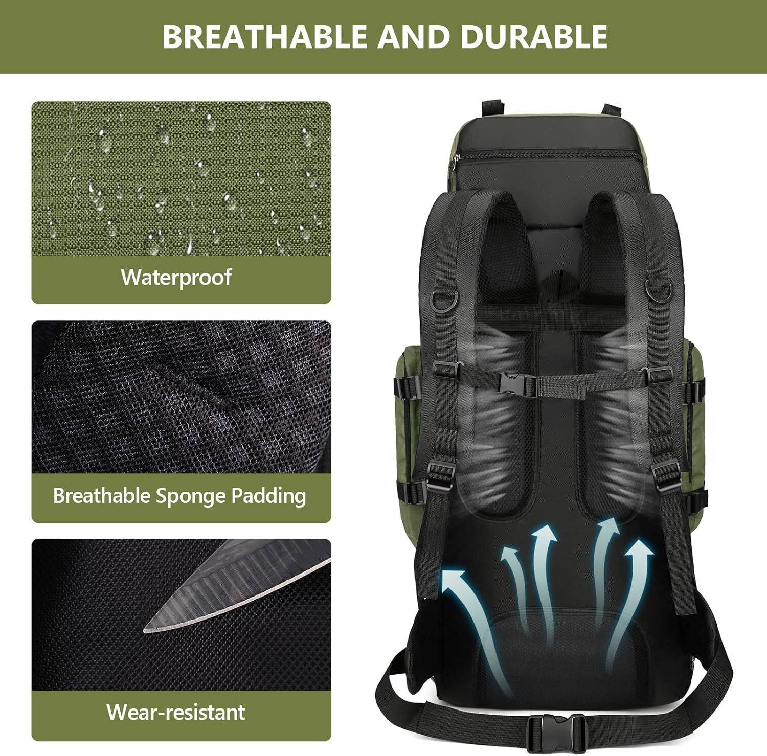 YMX 755 98 LibSkyln 90L Hiking Backpack, Backpack with Rain Cover Lightweight Travel Daypack for Climbing Camping Touring (Green)