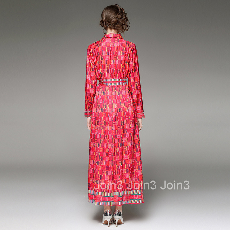 7100 Spring and Autumn New Womens Fashion Waist slimming Printed Long Skirt Dress