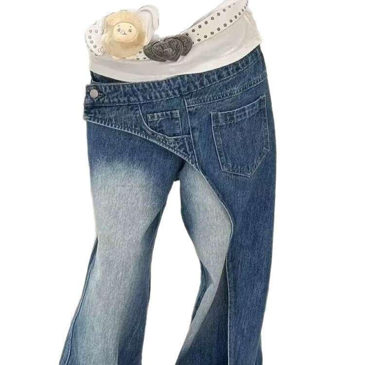 Waistband Designer Style Cut Piece Washed Gradient for Women 2025 Summer New Casual Jeans