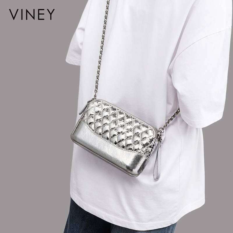 Ladies New Hobo Genuine Leather Women's Crossbody Golden Ball Chain Small Square Bag